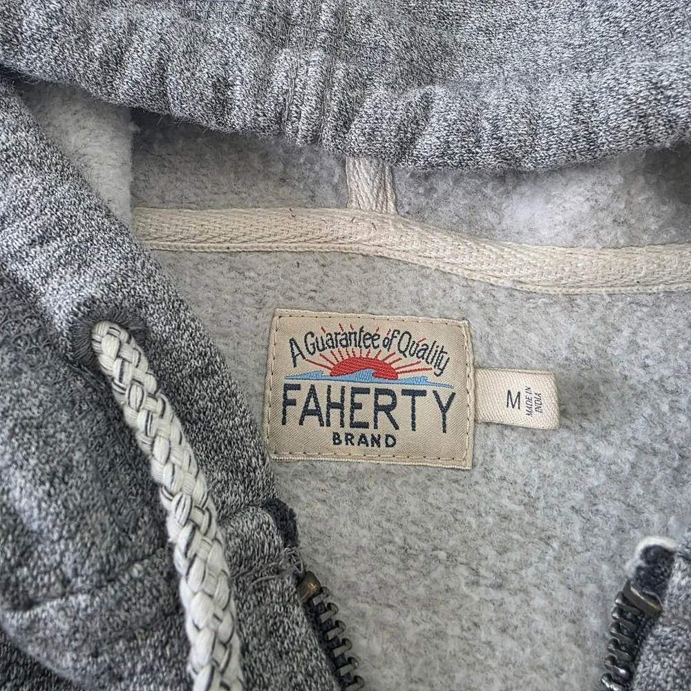 Faherty Mens Heather Grey Full Zip Colorblock Fleece Hoodie Sweatshirt Medium